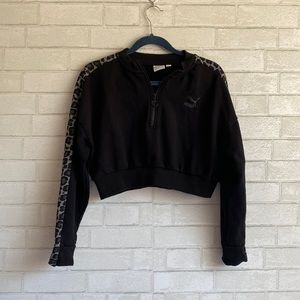 Puma Cropped Black Cheetah Half Zip Crew